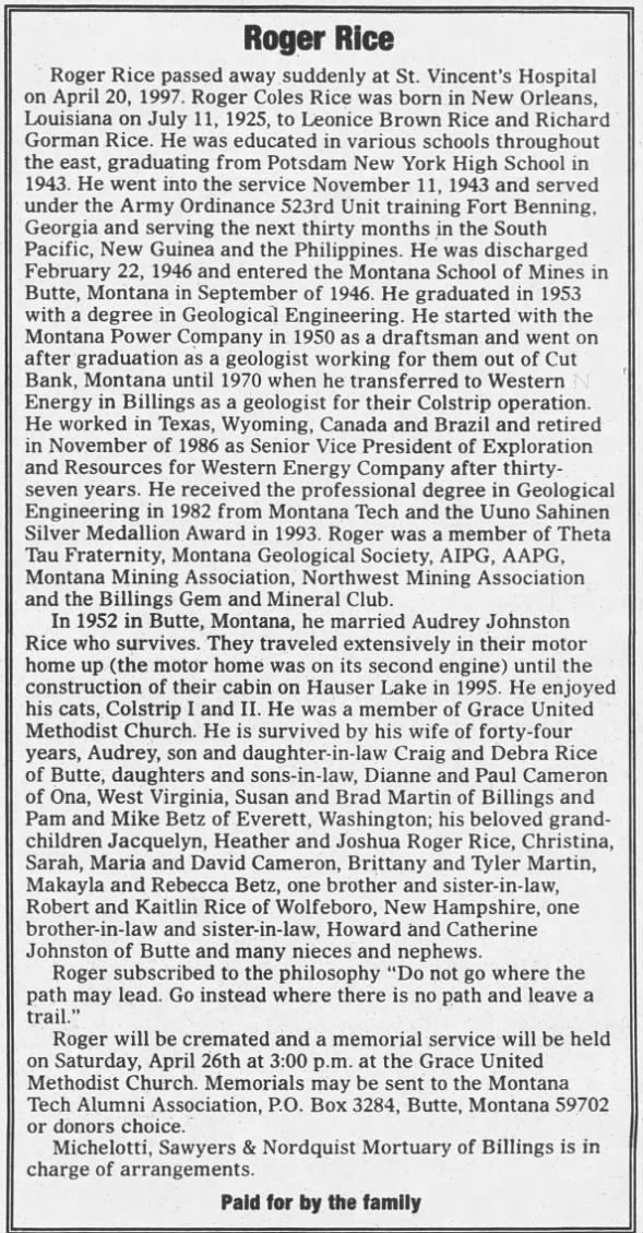 Roger Rice - obituary